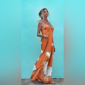 Ramona LaRue Tara Butterfly silk sun slip Dress Tangerine NEW